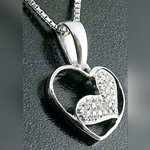 Womens 14K White Gold Over Sterling Silver, Diamonds 18" Heart Necklace